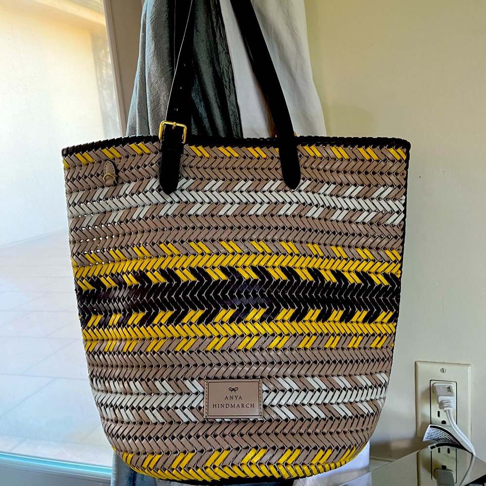 Anya Hindmarch Woven Neeson Zig Zag Cylinder Tote in Mahogany- Like New-